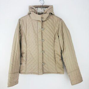 Calvin Klein Quilted Jacket Women's Size M Khaki Fleece Lined Removable Hood